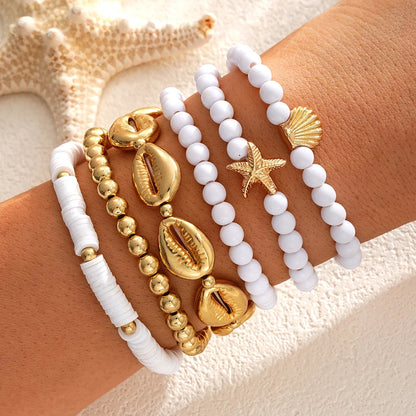 6 PCS Boho Starfish & Shell Beaded Bracelet Set