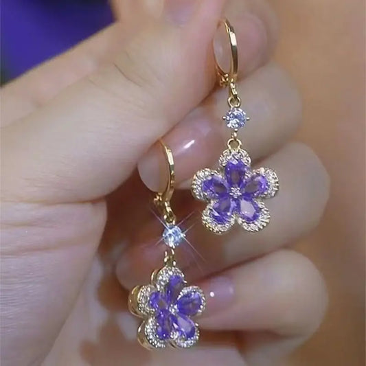 Purple Flower Drop Earrings