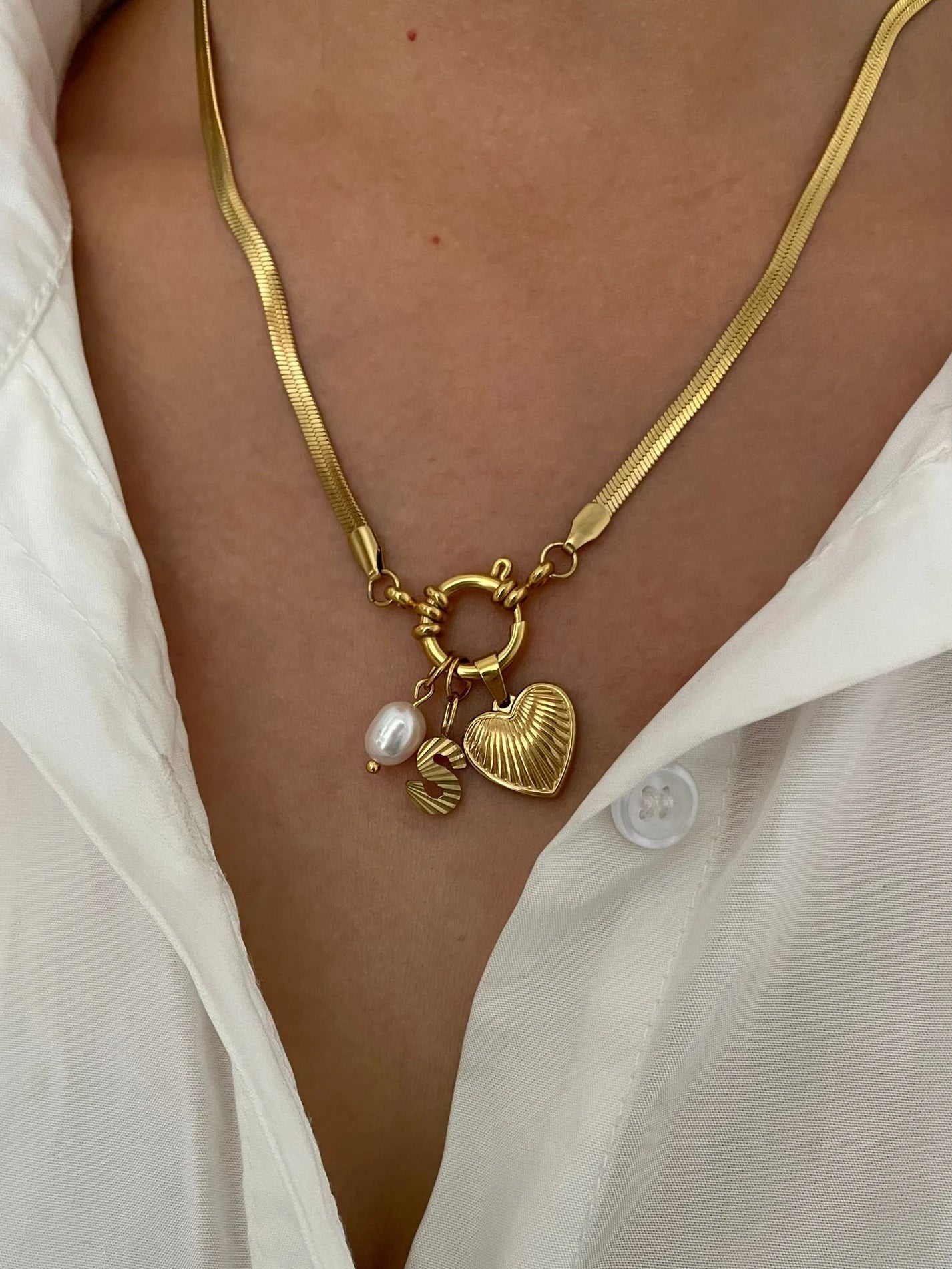 Pearl Heart Initial Necklace