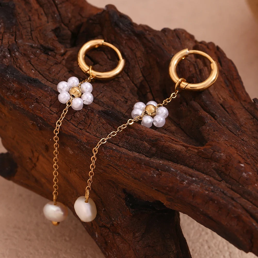 Pearl Flower Hoop Earrings
