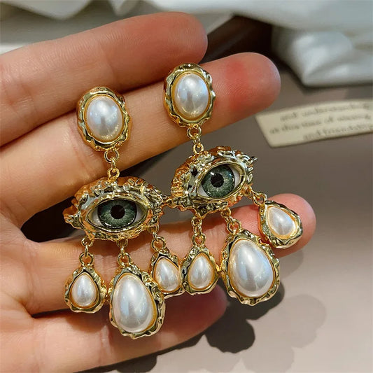 Exaggerated Pearl Evil Eye Earrings