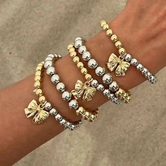 5 PCS Mixed Beaded Bow Bracelet Set
