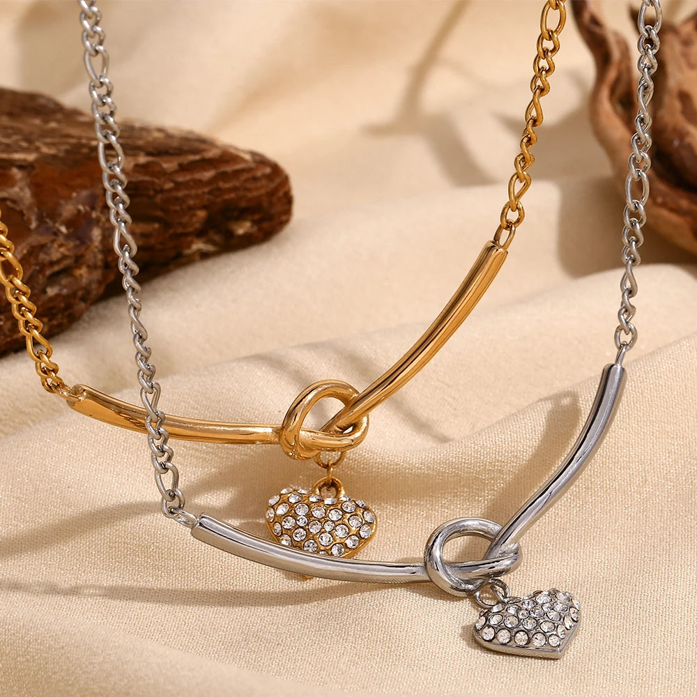 Rhinestone Knot Heart Necklace