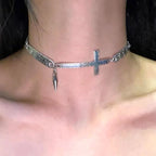 Spliced Cross Rivet Necklace