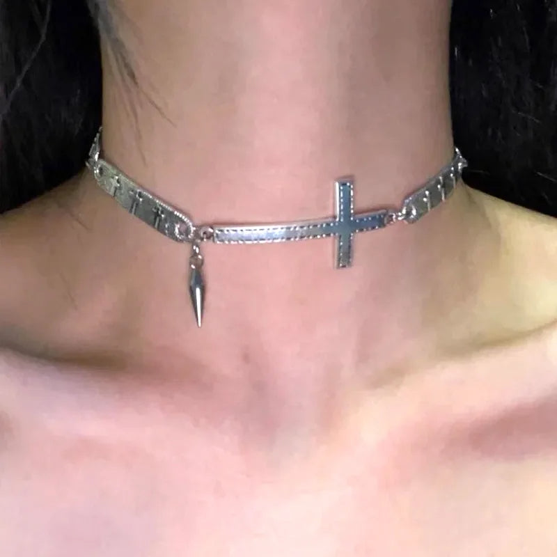Spliced Cross Rivet Necklace