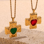 Stone Heart Cross Necklace
