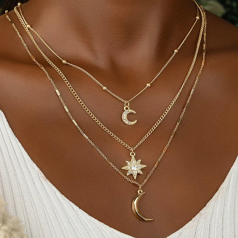 3 PCS Octagonal Star Moon Necklace