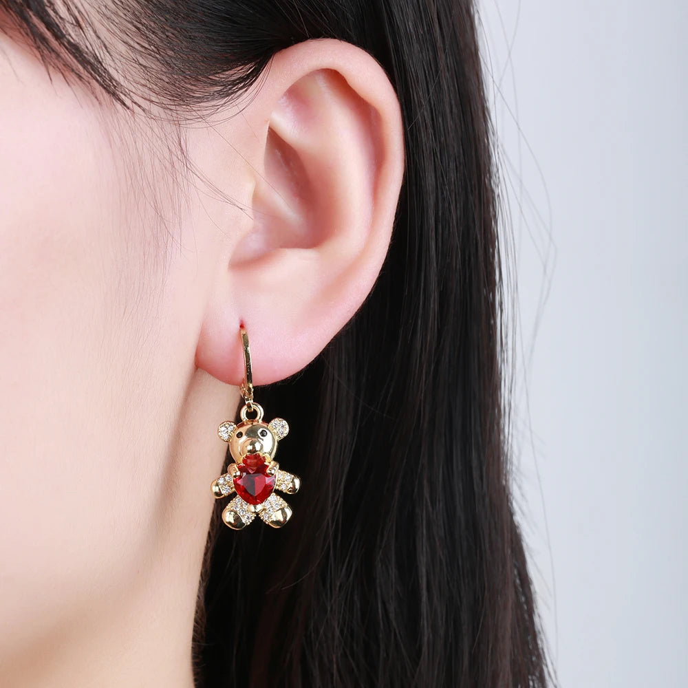 Teddy Bear Heart Earrings
