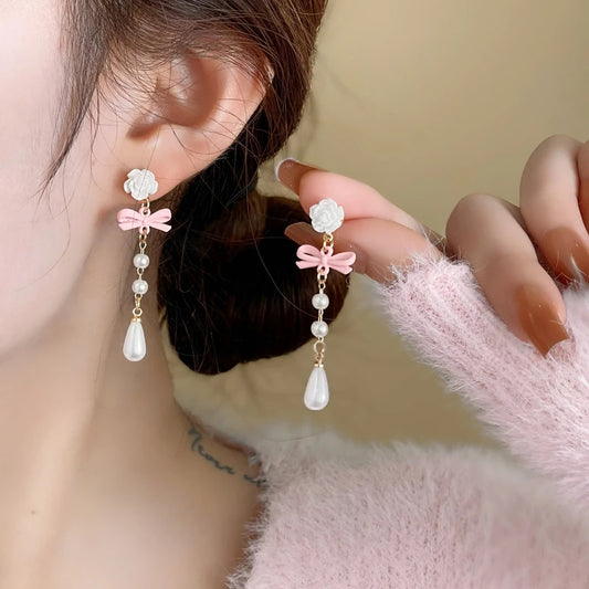 Pink Bowknot Drop Earrings