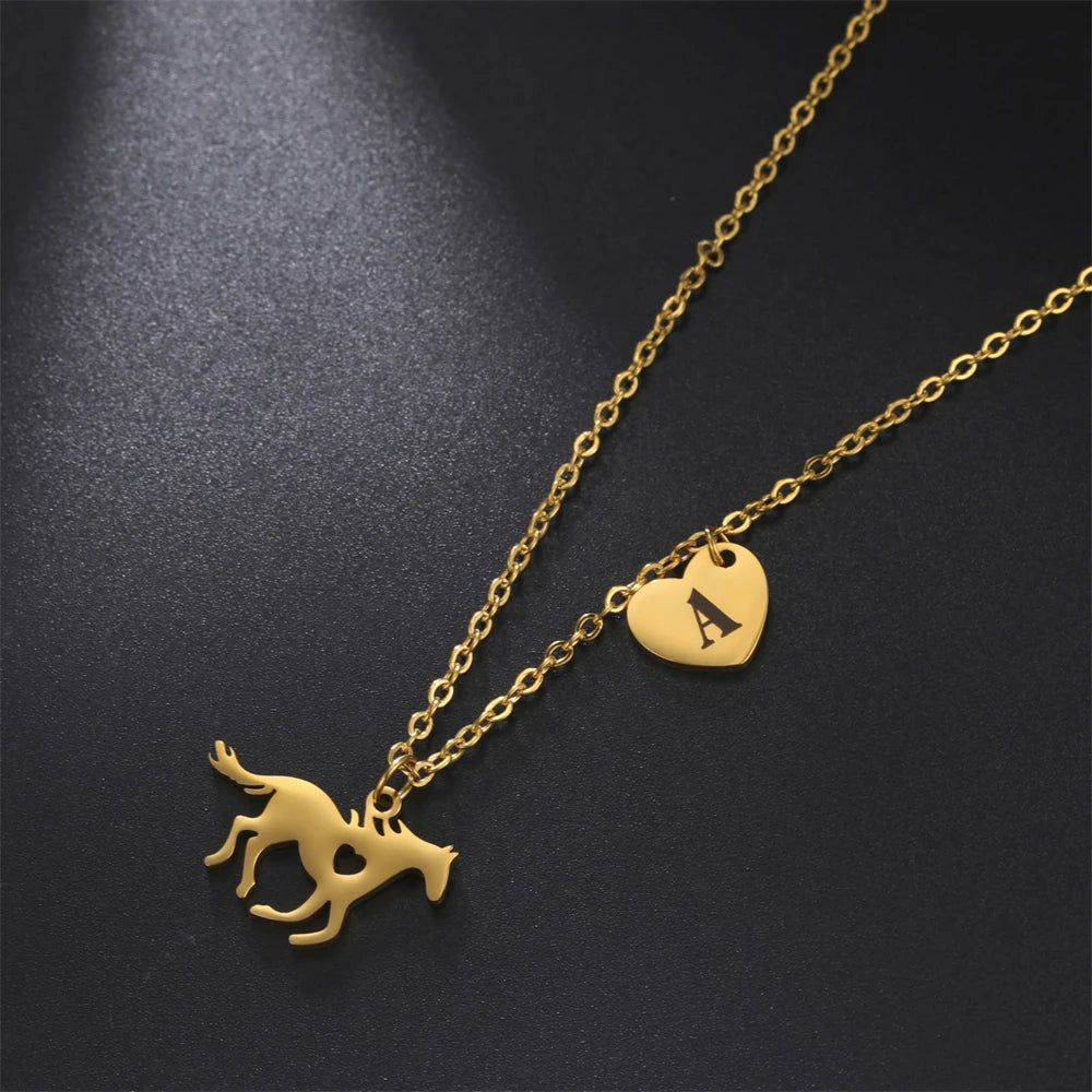 Horse Heart Initial Necklace