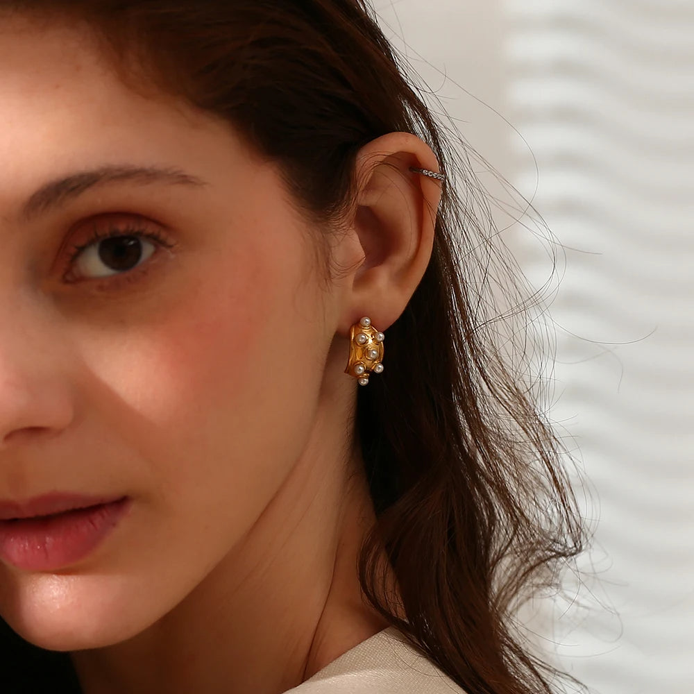 Pearl Crescent Moon Earrings