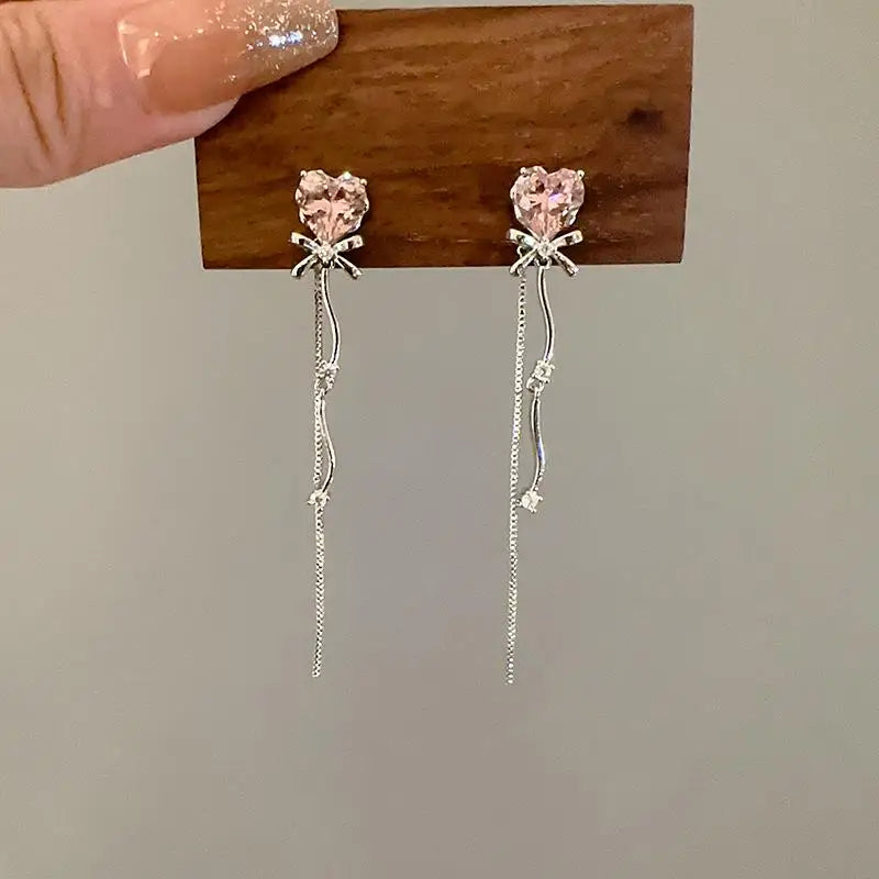 Crystal Heart Bow Earrings