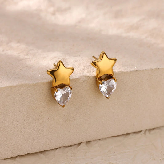 Heart Zircon Star Earrings