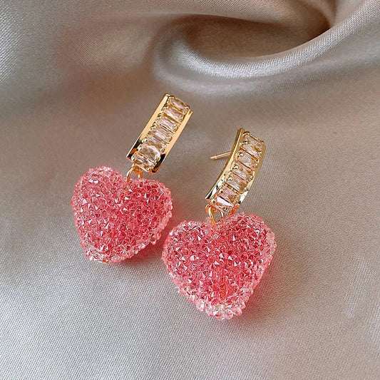 Pink Heart Dangle Earrings