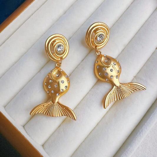 Golden Fish Stud Earrings