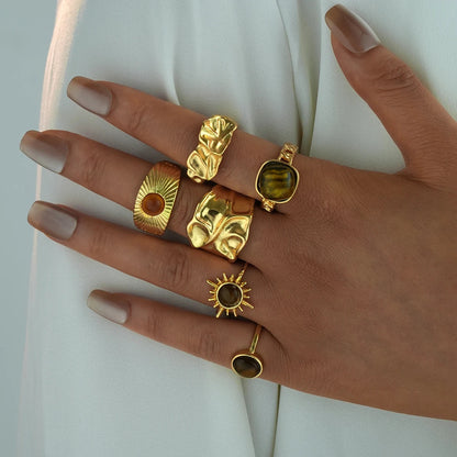 6 PCS Vintage Tiger Eye Ring Set