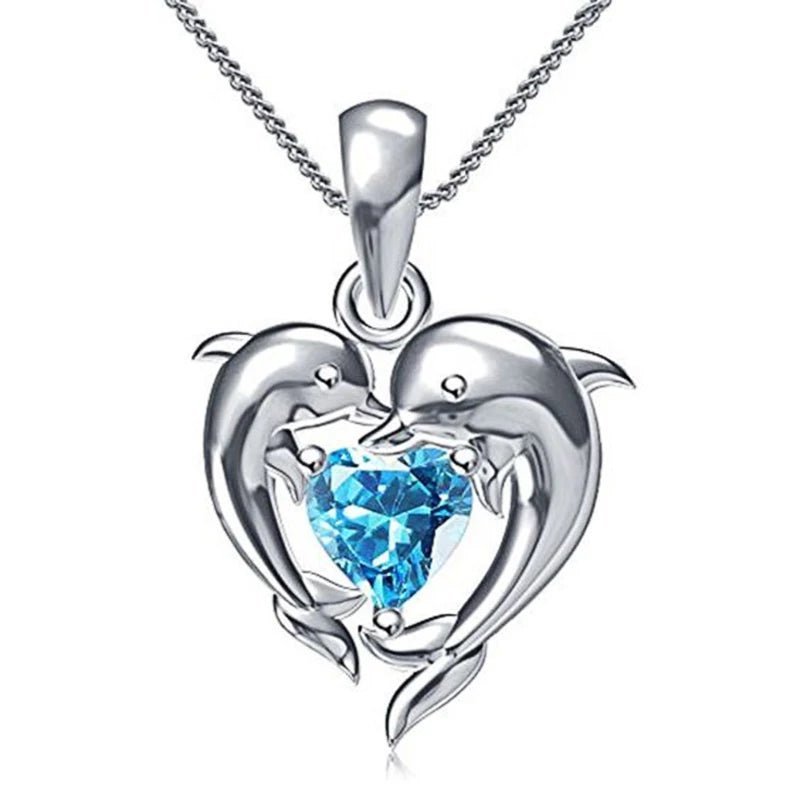 Dolphin Blue Heart Necklace
