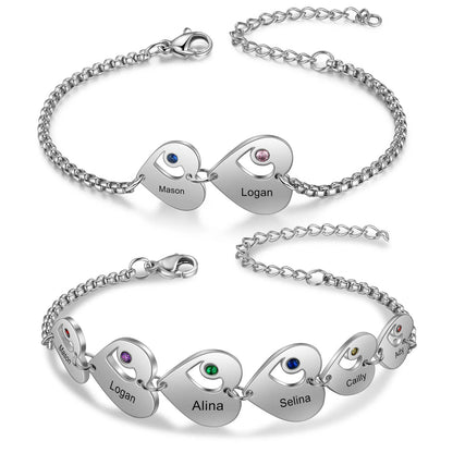 Custom Birthstone Heart Name Bracelet