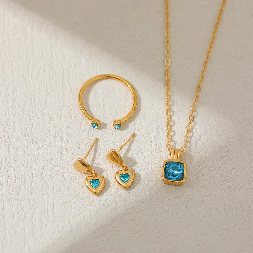 Gold Blue Zircon Jewelry Set