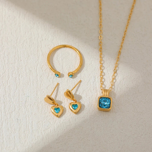 Gold Blue Zircon Jewelry Set