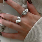 Silver Heart & Wave Ring