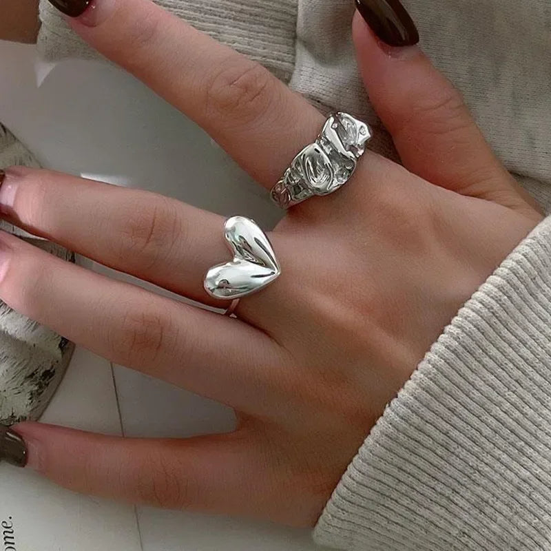 Silver Heart & Wave Ring