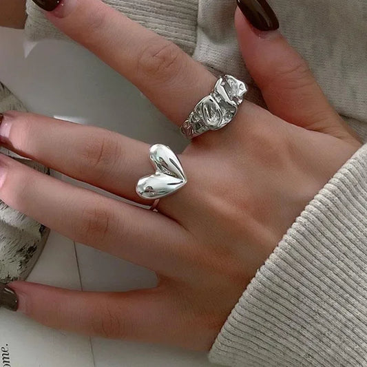 Silver Heart & Wave Ring