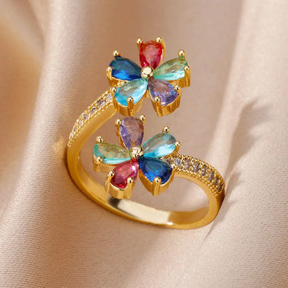 Colored Double Flower Ring