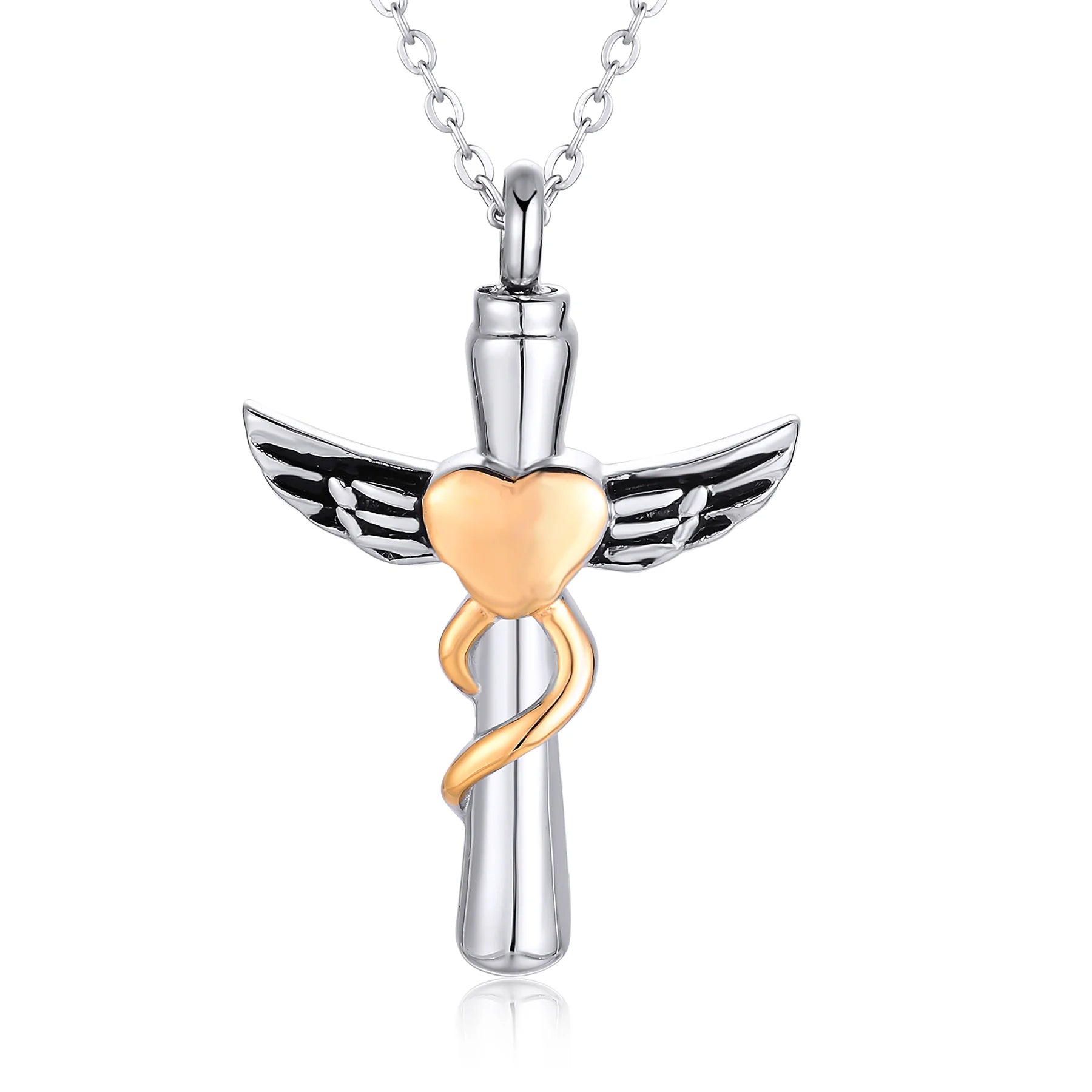 Custom Wings Cross Heart Urn Necklace