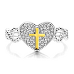 Silver Heart Cross Ring
