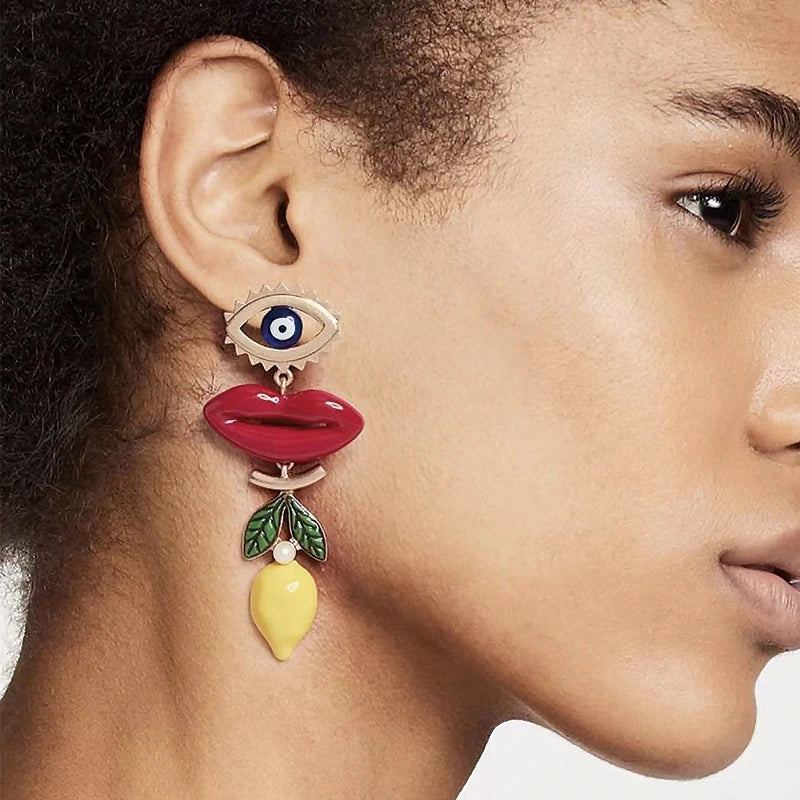 Evil Eye Lemon Lips Earrings