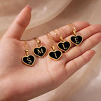 Initial Letter Black Heart Necklace