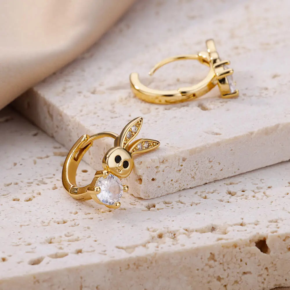 Rabbit Crystal Hoop Earrings