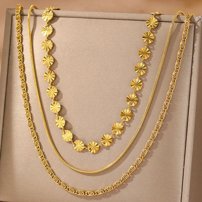 3 PCS Geometric Sunburst & Chain Necklace Set