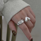 Silver Heart & Wave Ring