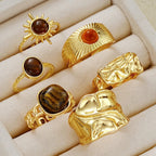 6 PCS Vintage Tiger Eye Ring Set