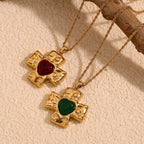 Stone Heart Cross Necklace