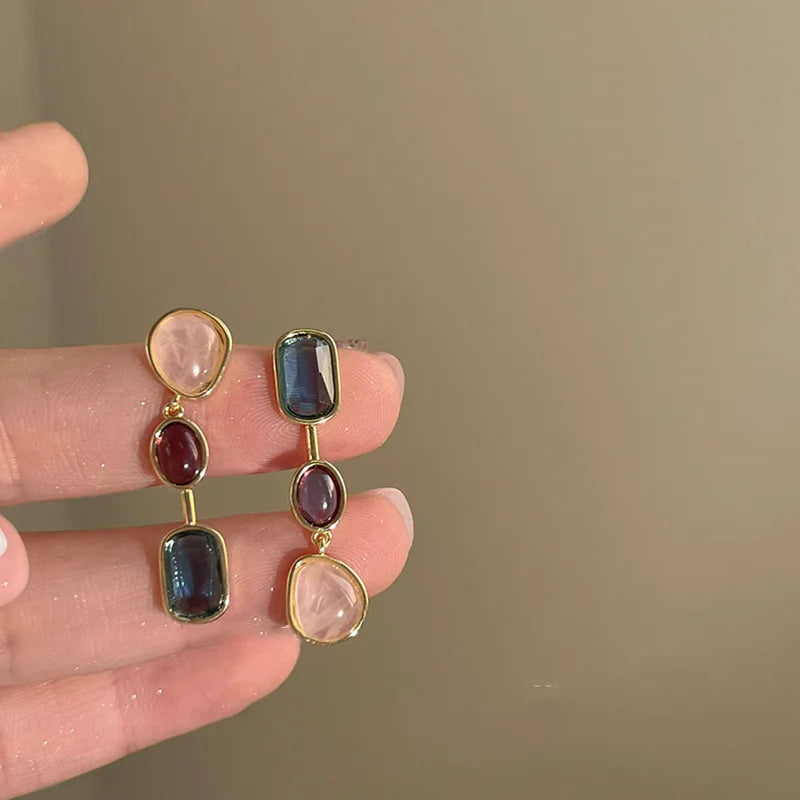 Asymmetric Colorful Gem Earrings