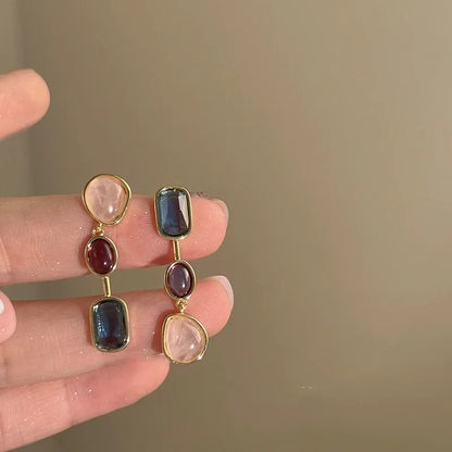 Asymmetric Colorful Gem Earrings