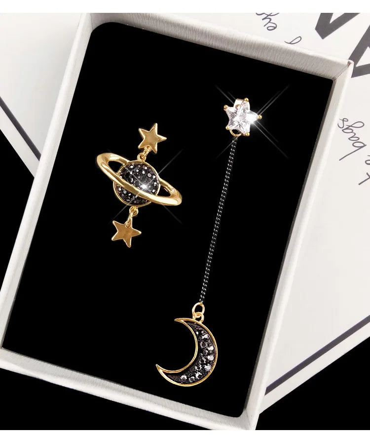 Rhinestone Moon & Star Earrings