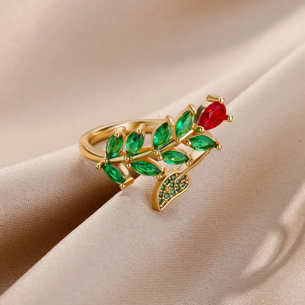 Zircon Flower Leaf Ring