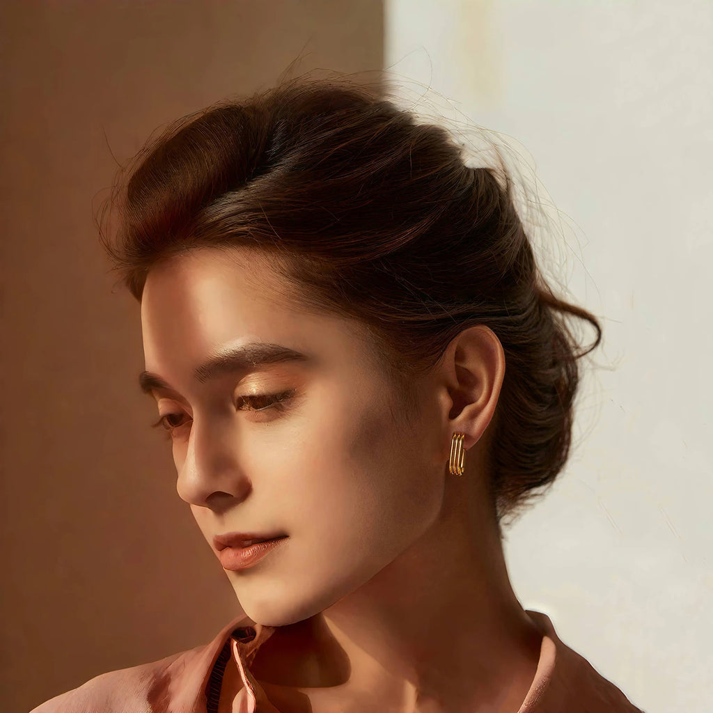 Trilayer J Shaped Earrings