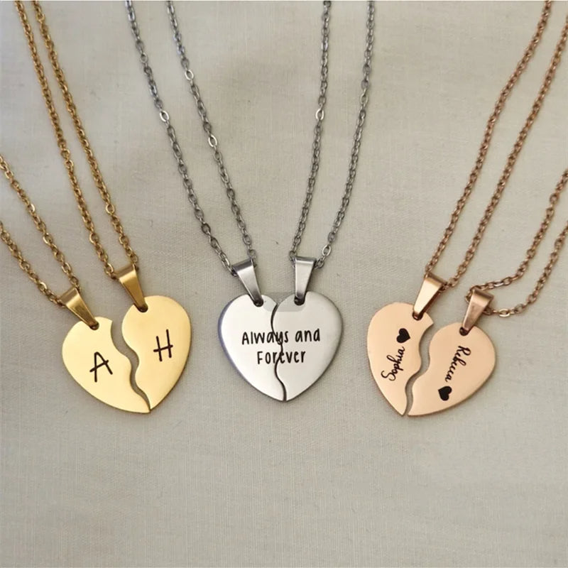 Personalized Split Heart Couple Necklace