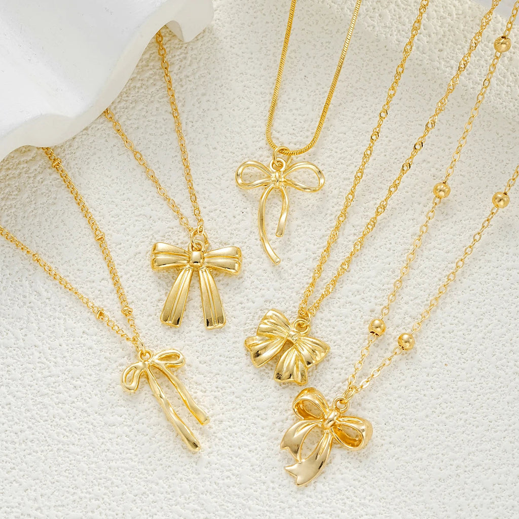 5 PCS Layered Bow Charm Necklace Set