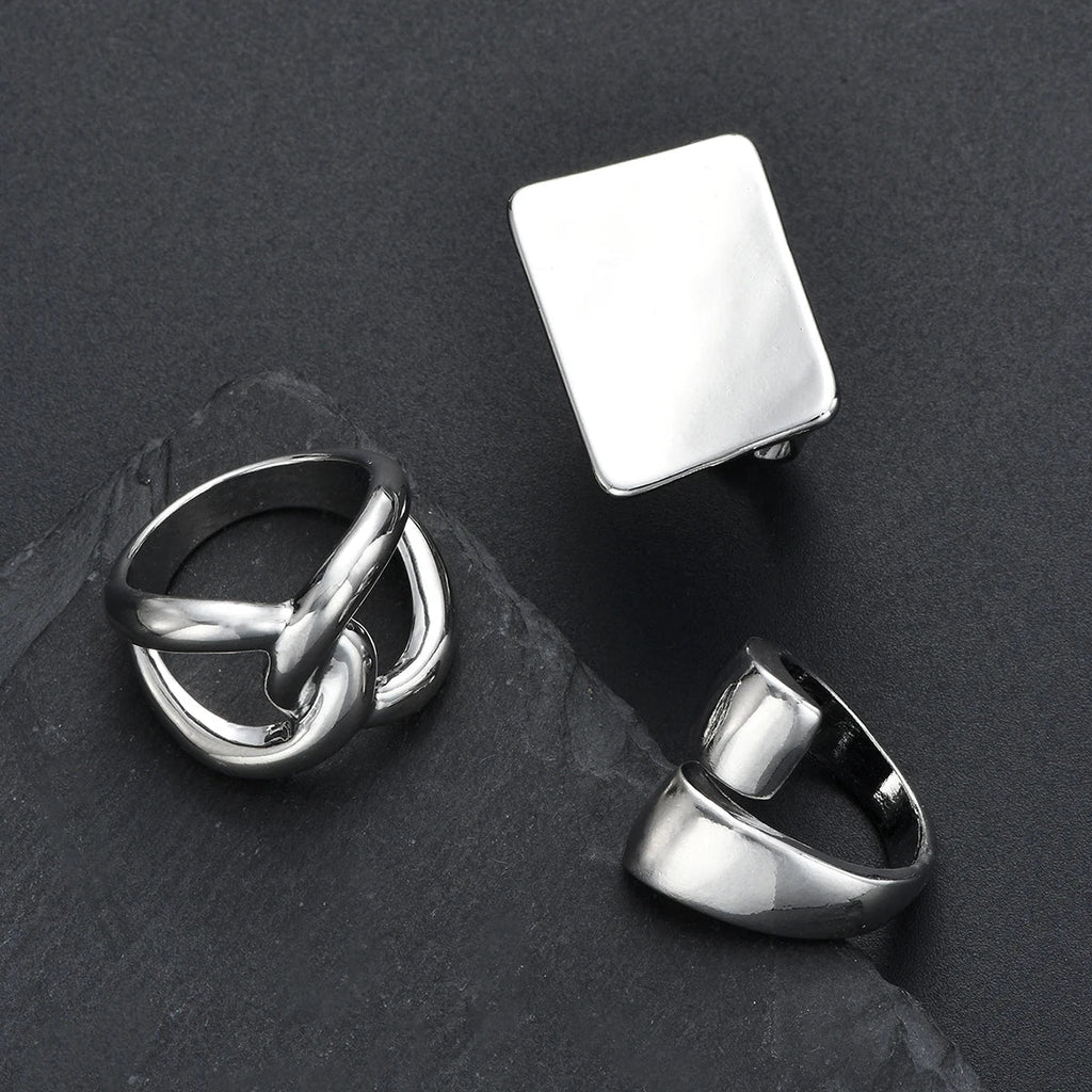 3 PCS Bold Statement Gold Ring Set