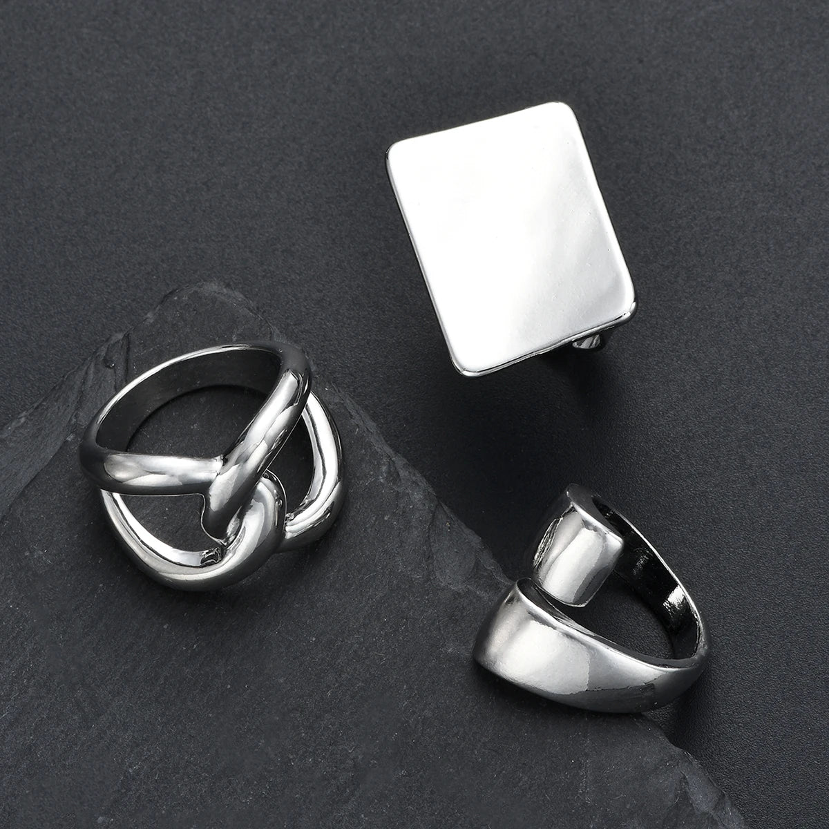 3 PCS Bold Statement Gold Ring Set