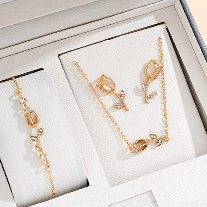 3 PCS Gold Tulip Flower Jewelry Set