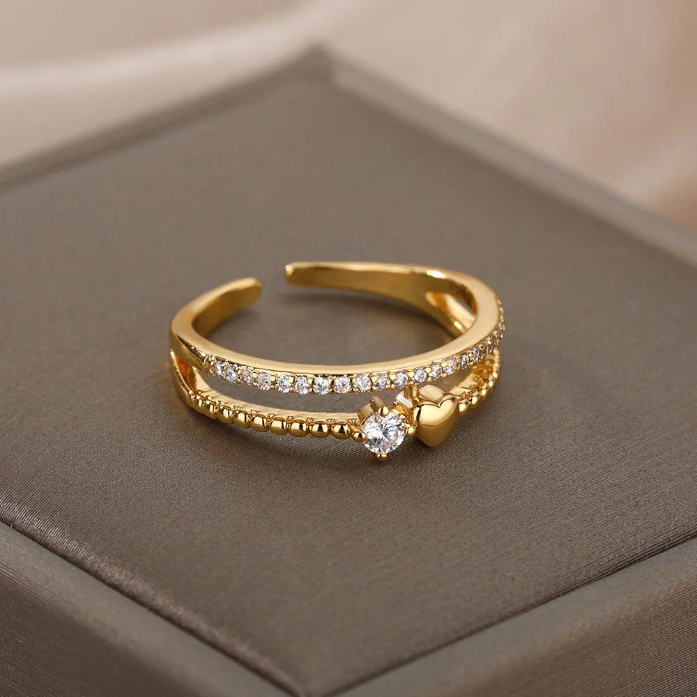 Double Layer Zircon Heart Ring
