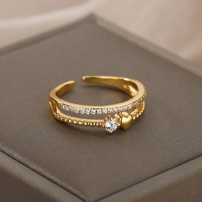 Double Layer Zircon Heart Ring