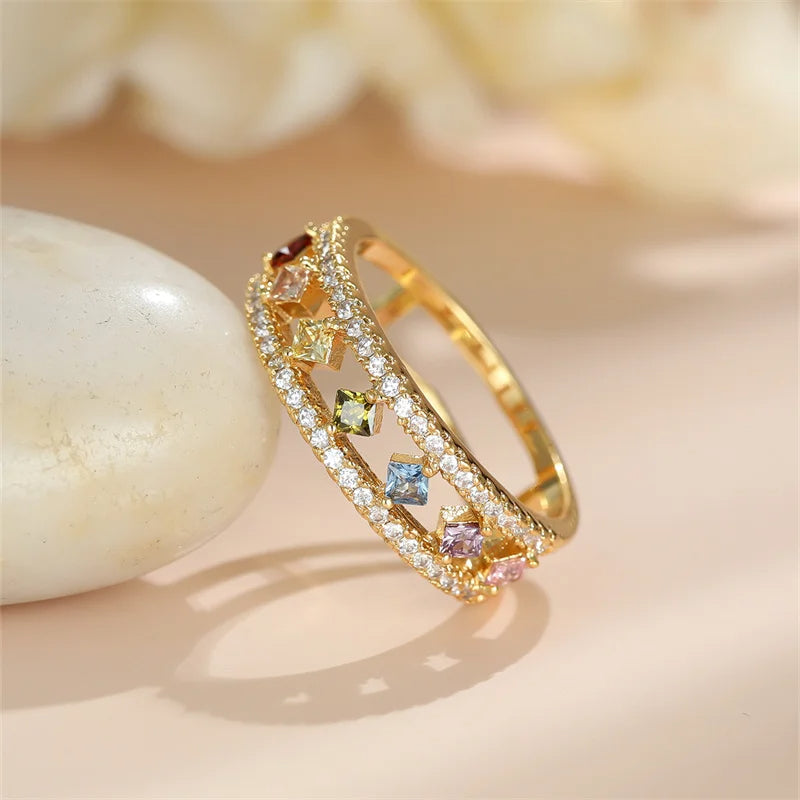 Rainbow Crystal Stone Ring